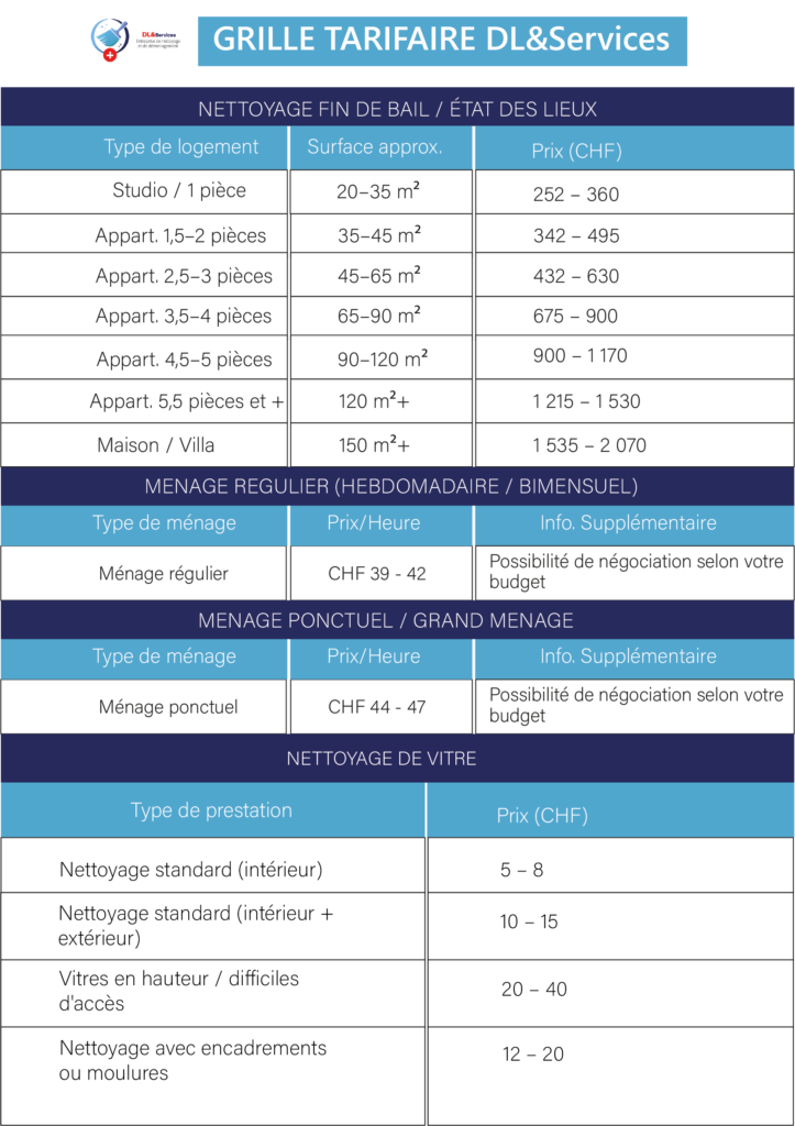 SERVICE DE NETTOYAGE - TARIFS